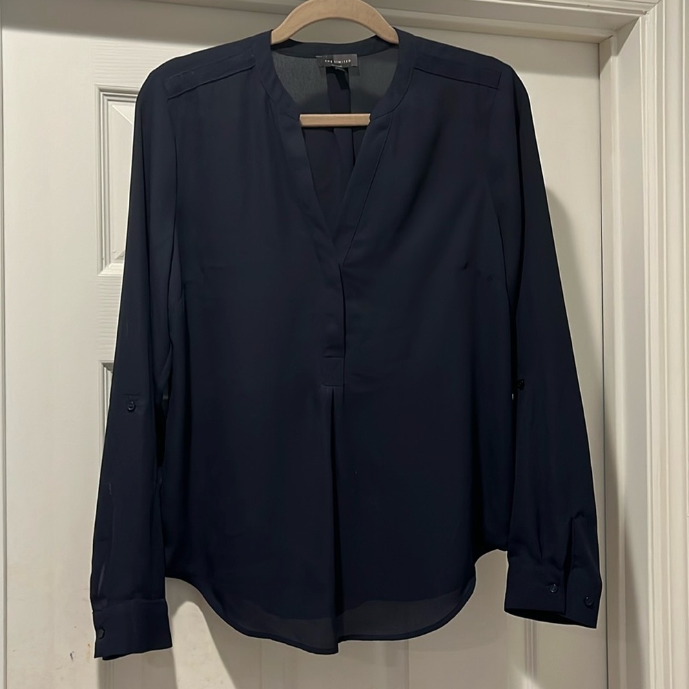 Women’s Navy Blue V-neck Blouse
